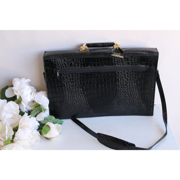 Vintage 1970s 1980s Briefcase / Stamped Leather Attache / With Lock, Handle, - Picture 7 of 10